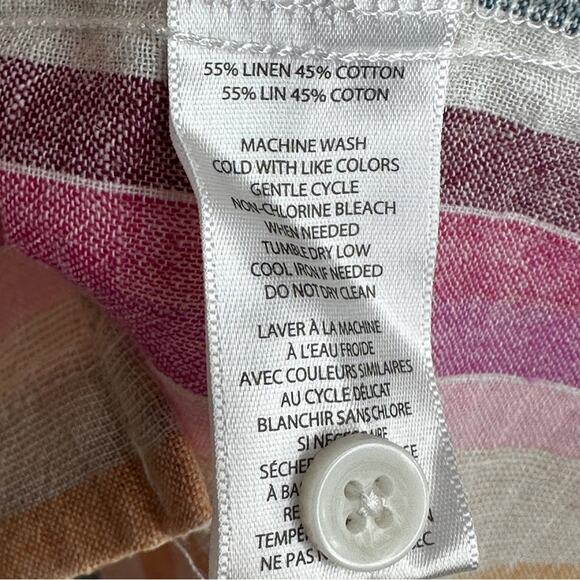 Beach Lunch Lounge Striped Linen Cotton Blend Short Sleeve Camp Shirt Large - Picture 8 of 9
